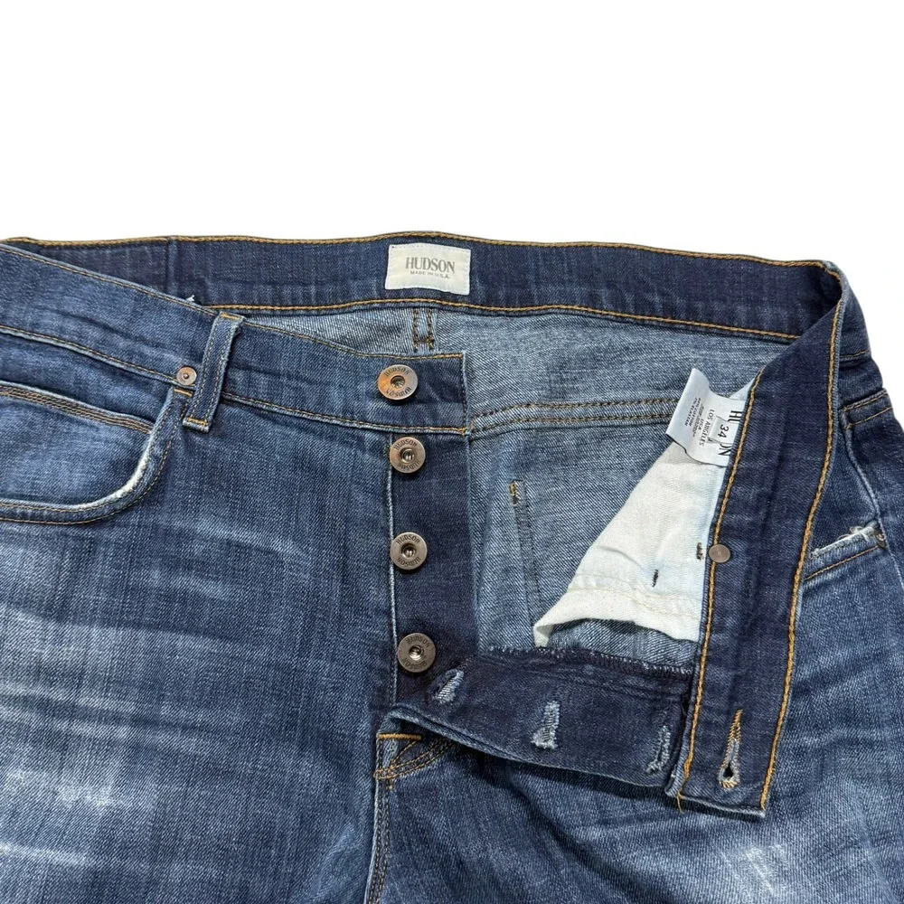 Hudson Wilde Relaxed Straight Jeans Mens 34 x 30 Dark Wash Blue Button Fly